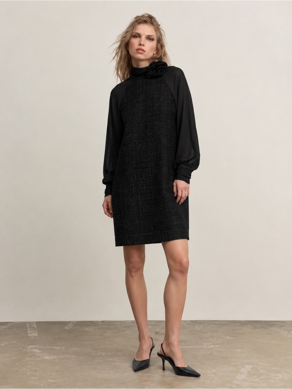 Zara textured flower dress black small 9360/866